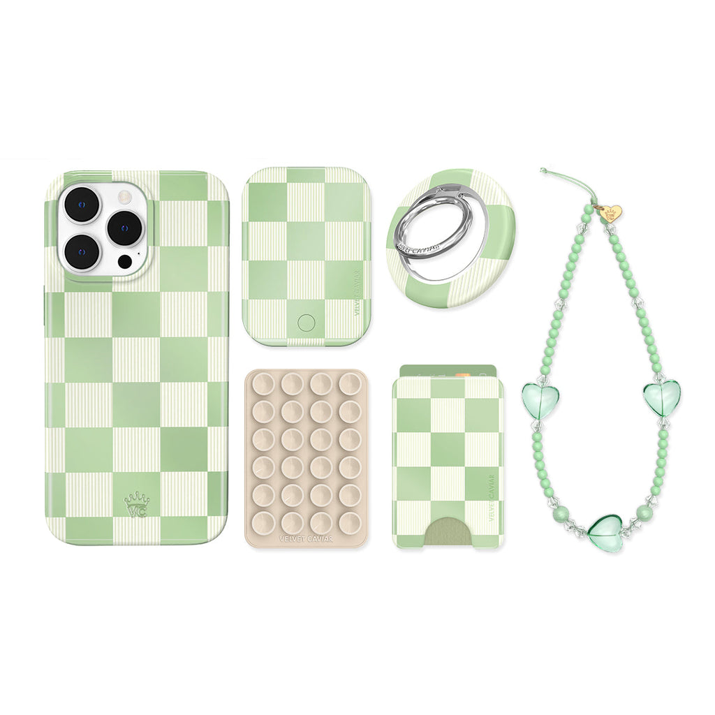 Pistachio Vibe Checkered iPhone Bundle Set